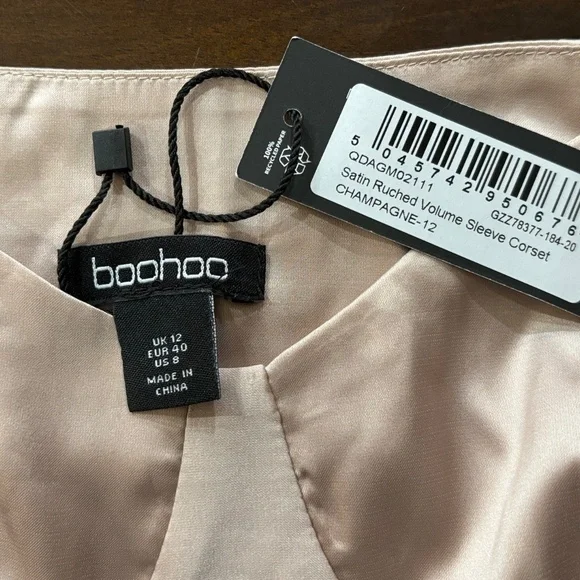 boohoo Satin Ruched Volume Sleeve Corset Top, US size 8 - Picture 6 of 7
